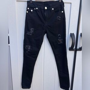 True Religion Black Distressed Sequin Skinny Jeans